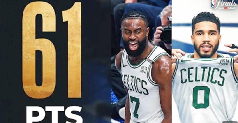 Celtics dominate with 106-99 win over Mavs, leading 3-0 / Jalen Brown - Jason Tatum - YouTube screenshot