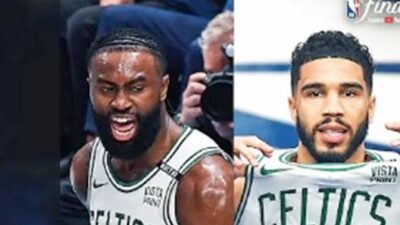 Jaylen Brown and Jason Tatum combined for 61 points in game 3 win over Dallas in 2024 NBA Finals - YouTube screenshot