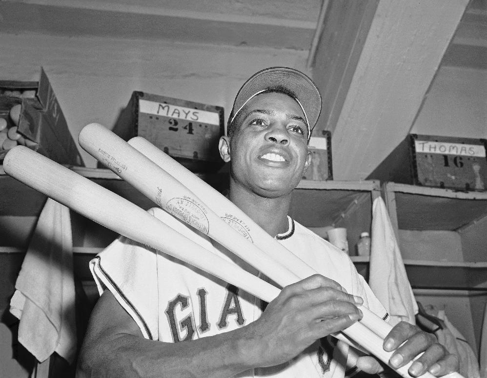 Willie Mays with bats (AP via CNN Newsource)