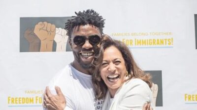 Chadwick Boseman and Kamala Harris - via X/Twitter