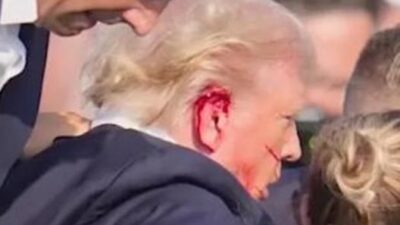 Donald Trump shooting - bloody ear (screenshot)