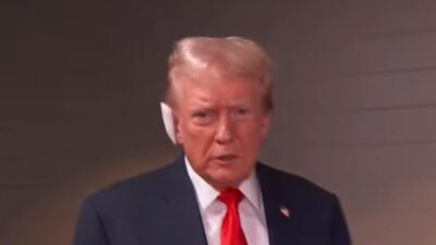 Donald Trump (with Ear Bandaged) at 2024 Republican National Convention in Milwaukee - screenshot