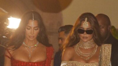 Kim and Khloe Kardashian at wedding of Anant Ambani - GettyImages