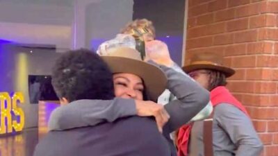 Michael Ealy hugs Meagan Good - screenshot
