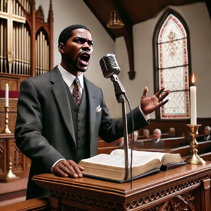 Black Preacher delivering sermon