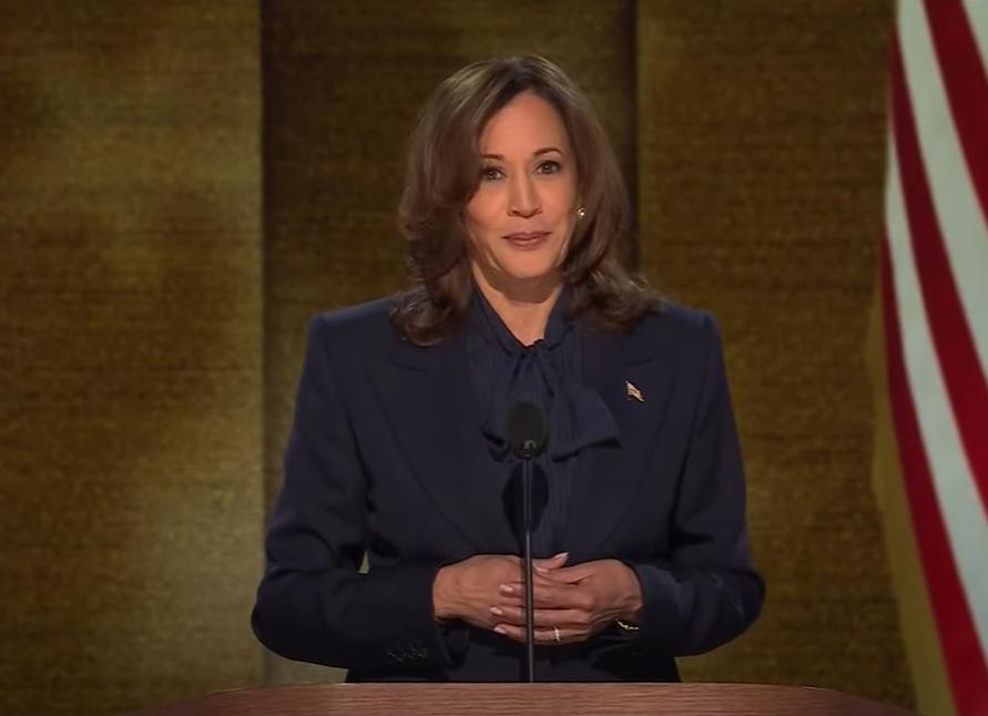 USC students, NAACP want cancellation of Kamala Harris 'roast.' // Kamala Harris at 2024 DNC - screenshot