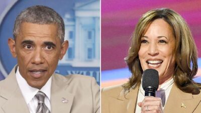 Obama - Harris (tan suits) - Getty