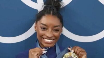 Simone Biles with gold medal - YouTube screenshot