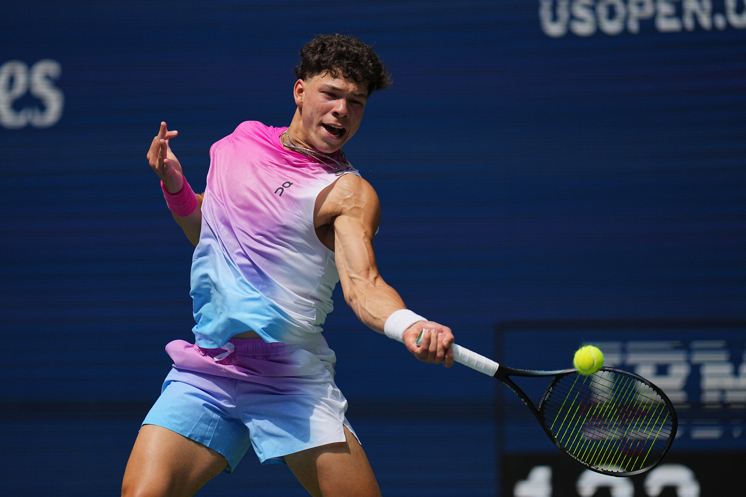 Ben Shelton in action during a men's singles match at the 2024 US Open on Monday, Aug. 26, 2024 in Flushing, NY. (Garrett Ellwood/USTA)