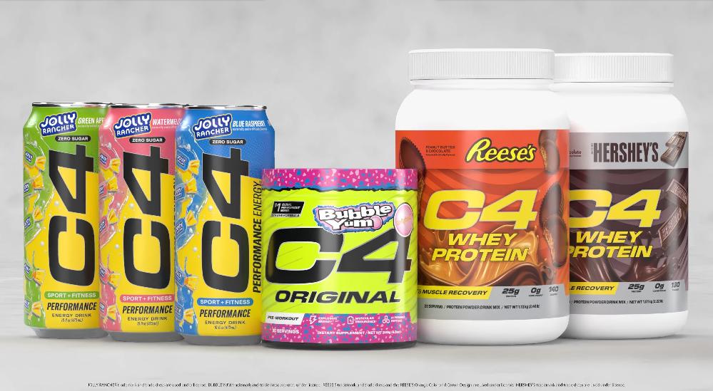 Hershey introduces healthier snacks aimed at fitness enthusiasts // Hershey's C4 Energy Drinks & Powders (C4 via CNN Newsource) 