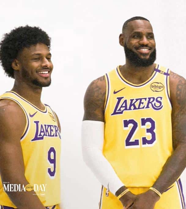 Bronny and LeBron James on Lakers Media Day - via screenshot