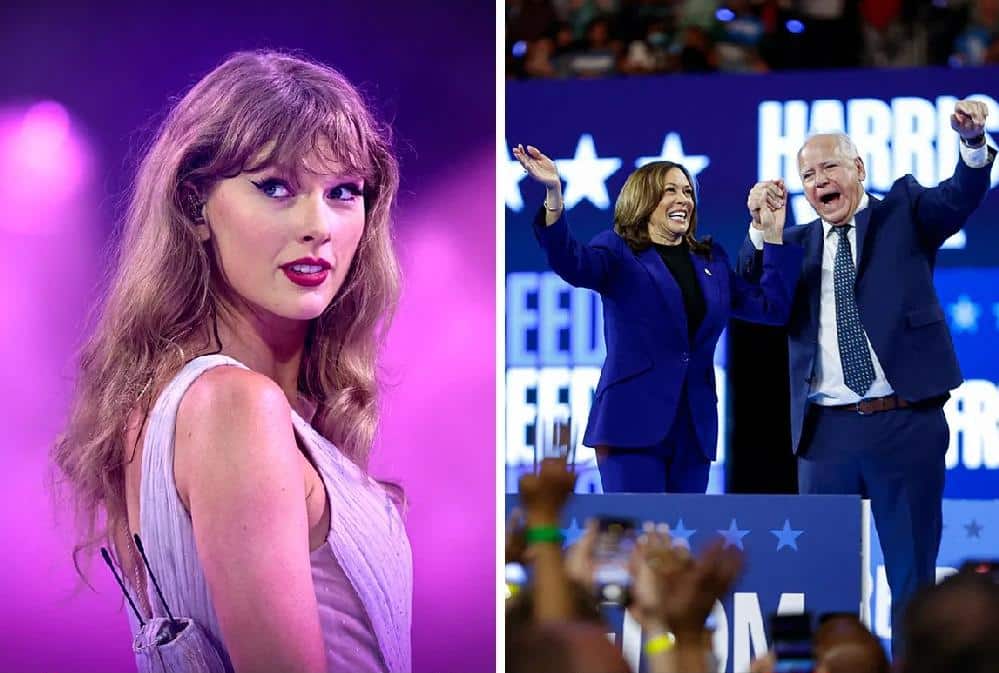 Taylor Swift endorsed VP Kamala Harris Tuesday night // Taylor Swift - Kamala Harris & Tim Walz (Getty)