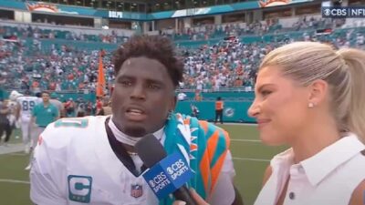 Tyreek Hill being interviewed after game - screenshot