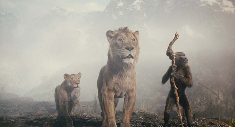 (L-R): Mufasa (voiced by Aaron Pierre), Eshe (Thandiwe Newton), and Taka (Kelvin Harrison Jr.) in Disney&rsquo;s live-action MUFASA: THE LION KING. Photo courtesy of Disney. &copy; 2024 Disney Enterprises Inc. All Rights Reserved.