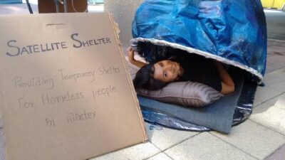 Satellite Shelter sleeping bag/tent for homeless