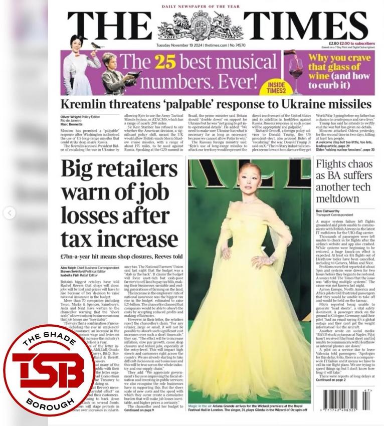 Cynthia Erivo Leads 'Wicked,' but UK Media Focus on Ariana  // Ariana Grande (The Times) - IG screenshot