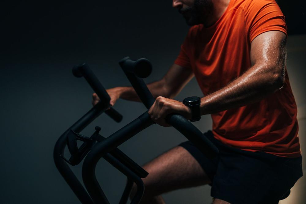 Aerobic Exercise Linked to Lower Dementia and Alzheimer&rsquo;s Risk // Man doing areobics on bike (FreshSplash-E+-Getty Images via CNN Newsource)