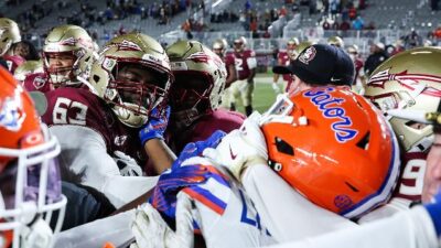College Football Brawl between Florida and Florida State (James Gilbert-Getty Images via CNN Newsource)