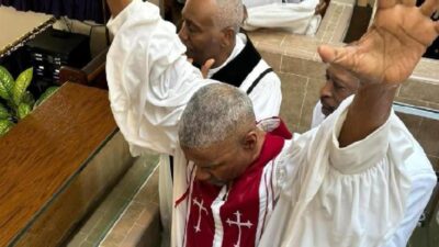 Denzel Washington getting baptized