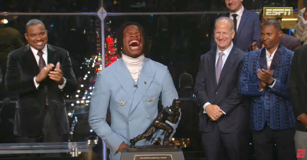 Travis Hunter Wins 79th Heisman Trophy After Stellar Season // Travis Hunter accepting Heisman Trophy - screenshot