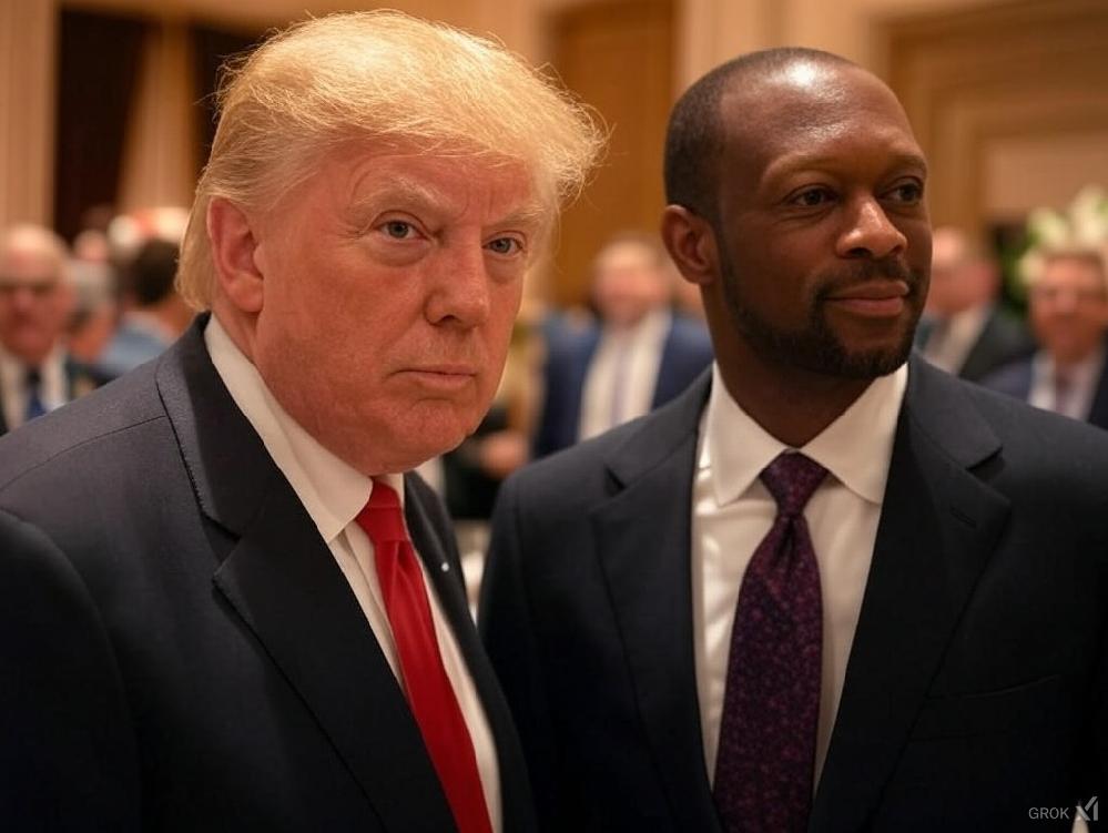 Trump may pardon Fugees&rsquo; Pras Michel, facing 22-year sentence // Donald Trump and Pras Michel - via Grok AI