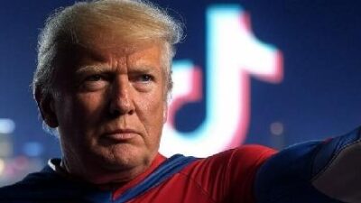 Donald Trump as superhero saving TikTok - via Grok AI