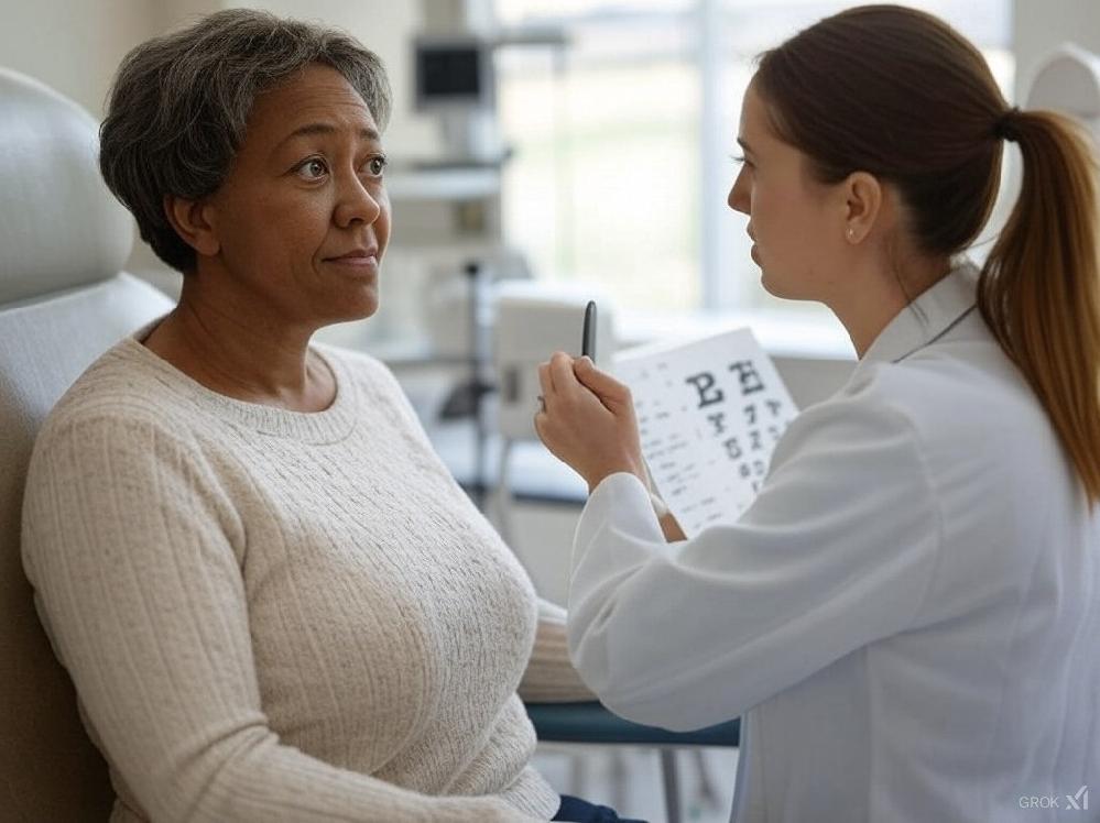 Glaucoma Awareness Month Highlights Early Detection for 4.2M at Risk // Female African American senior gets eye exam