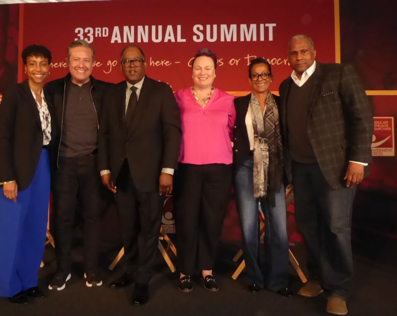 Charles R. Drew Univ. hosted the Empowerment Congress Summit // Mark Ridley-Thomas (3rd from left, Tavis Smiley (right) and Philanthropy Panel: Photo Credit, Ricky Richardson
