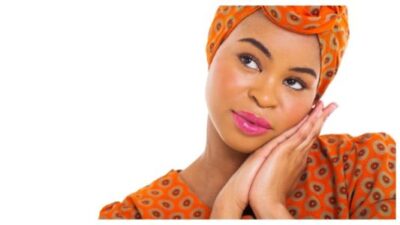 African woman looking up