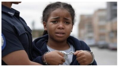 black girl crying, police handcuffs