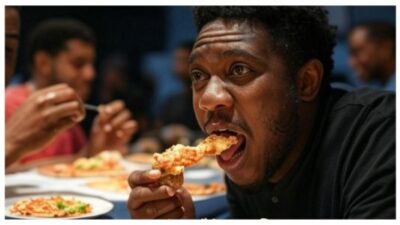 black man eating