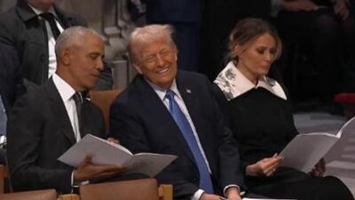 Obama and Trump laughing it up at Jimmy Carter Funeral - screenshot