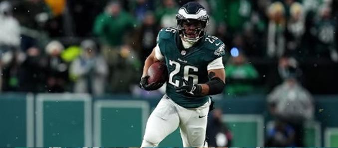 Eagles soar to Super Bowl after 55-23 victory over Commanders // Saquon Barkley - screenshot