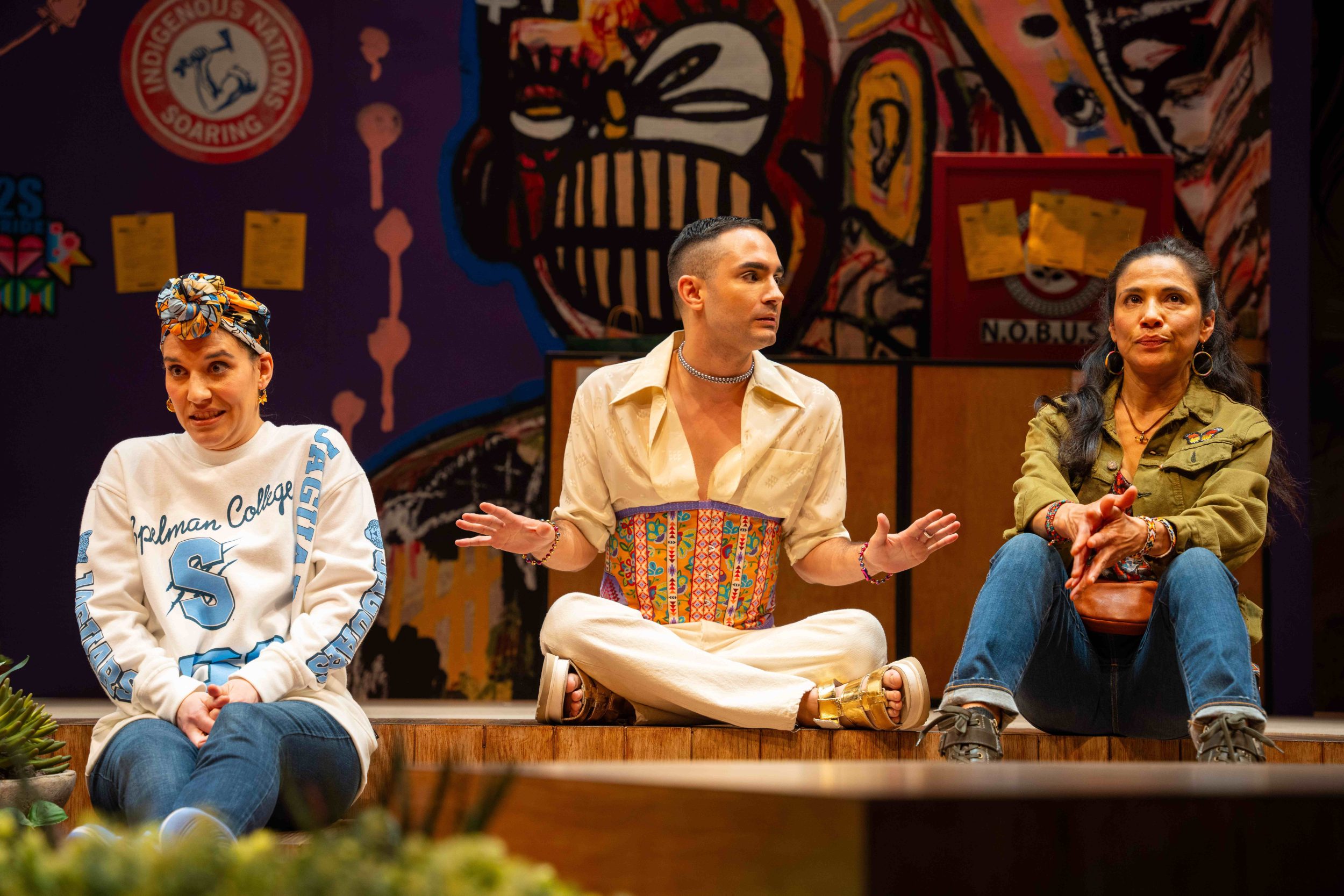 Fake It Until You Make It premieres in LA. L to R: Dakota Ray Hebert, Brandon Delsid, Tonantzin Carmelo in "Fake It Until You Make It" at the Mark Taper Forum. Produced by Center Theatre Group in association with Arena Stage. Photo by Makela Yepez.