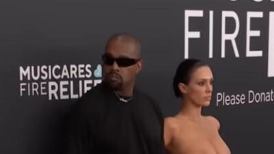 Kanye and Bianca on Grammy red carpet - screenshot
