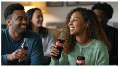 Happy Black people drinking cola