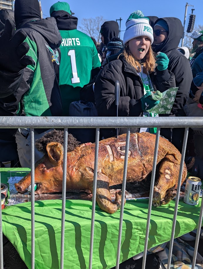 Philadelphia Eagles Super Bowl Celebration - Roasted Pig with #15 (Patrick Mahomes)