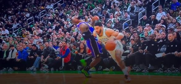 Lakers Loss: LeBron's Off-Night, Celtics Win // LeBron James flopping against Jayson Tatum - screenshot