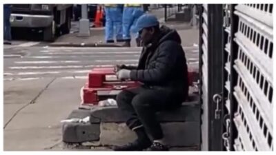 Man Eats Rat on NYC Sidewalk