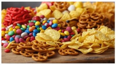 random snacks with colors like Red No. 40 and Yellow No. 6