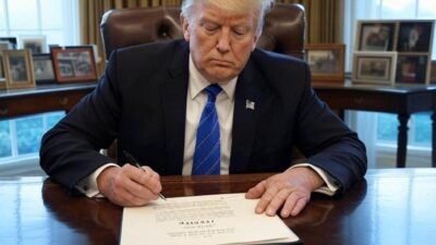 Trump signing document - via Grok AI
