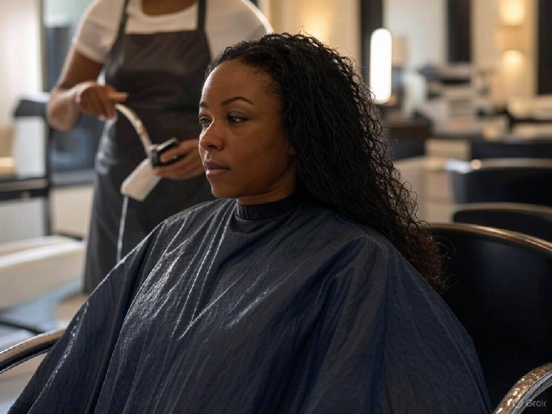 African American woman getting hair rinsed - via Grok AI