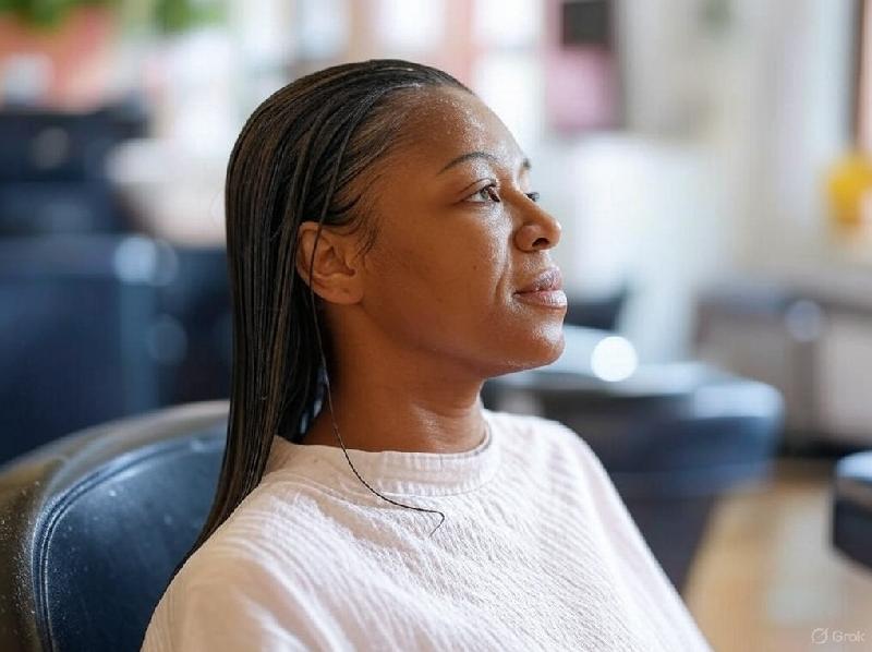 African American woman getting hair rinsed - via Grok AI