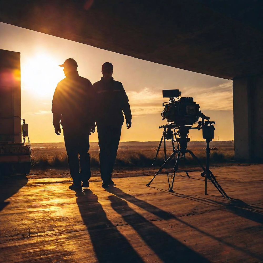 An atmospheric picture of a film crew at work