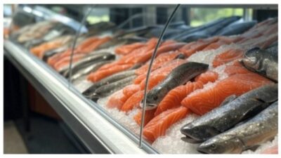 frozen fish at seafood market