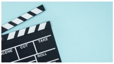 Opened black movie clapperboard