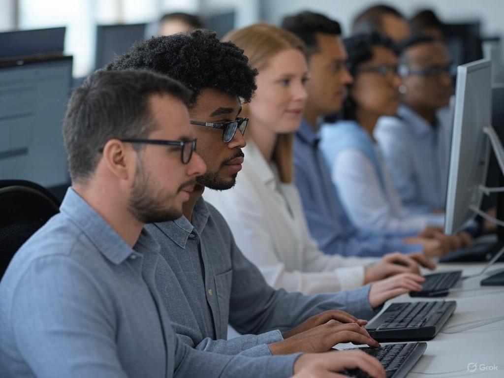 diverse group of individuals in a classroom or training room