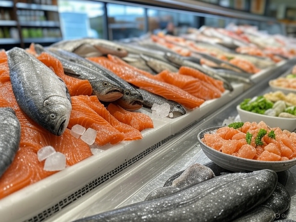 frozen fish at seafood market