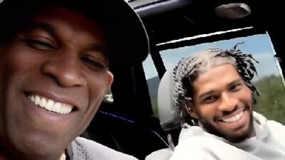 Deion Sanders and his Son Shedeur film video in the latter's new Maybach bought with NIL earnings - screenshot