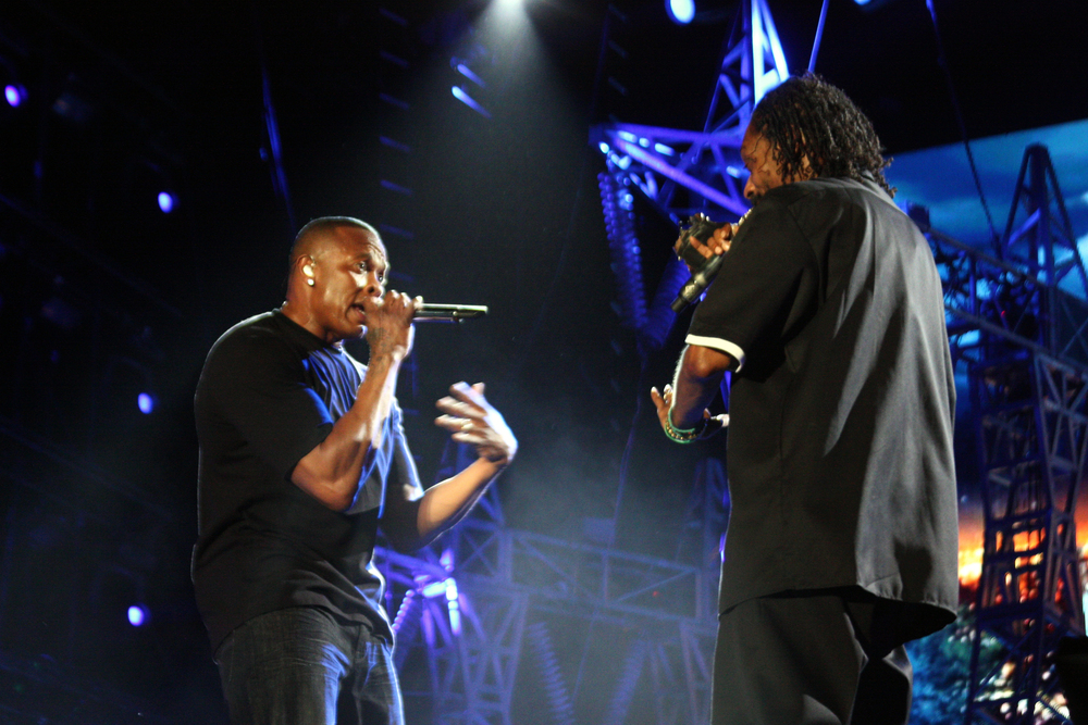Dr Dre and Snoop Dogg on stage